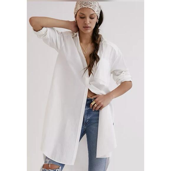 Anthropologie Maeve Maxi Tunic Buttondown Top White Size Medium NEW $168 - Picture 1 of 8